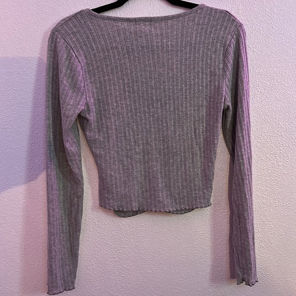 Pink Rose Gray Ribbed Wrap Blouse - Picture 5 of 5